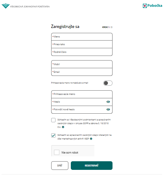 vyplňte registračný formulár vyplňte registračný formulár